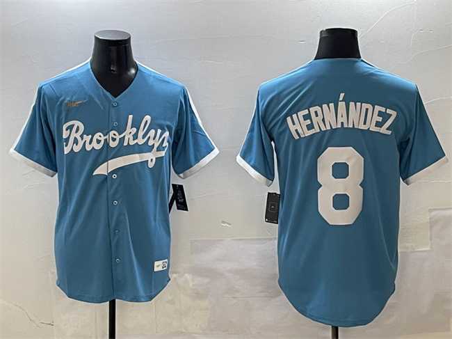 Mens Brooklyn Dodgers #8 Enrique Hernandez Light Blue Stitched Jersey